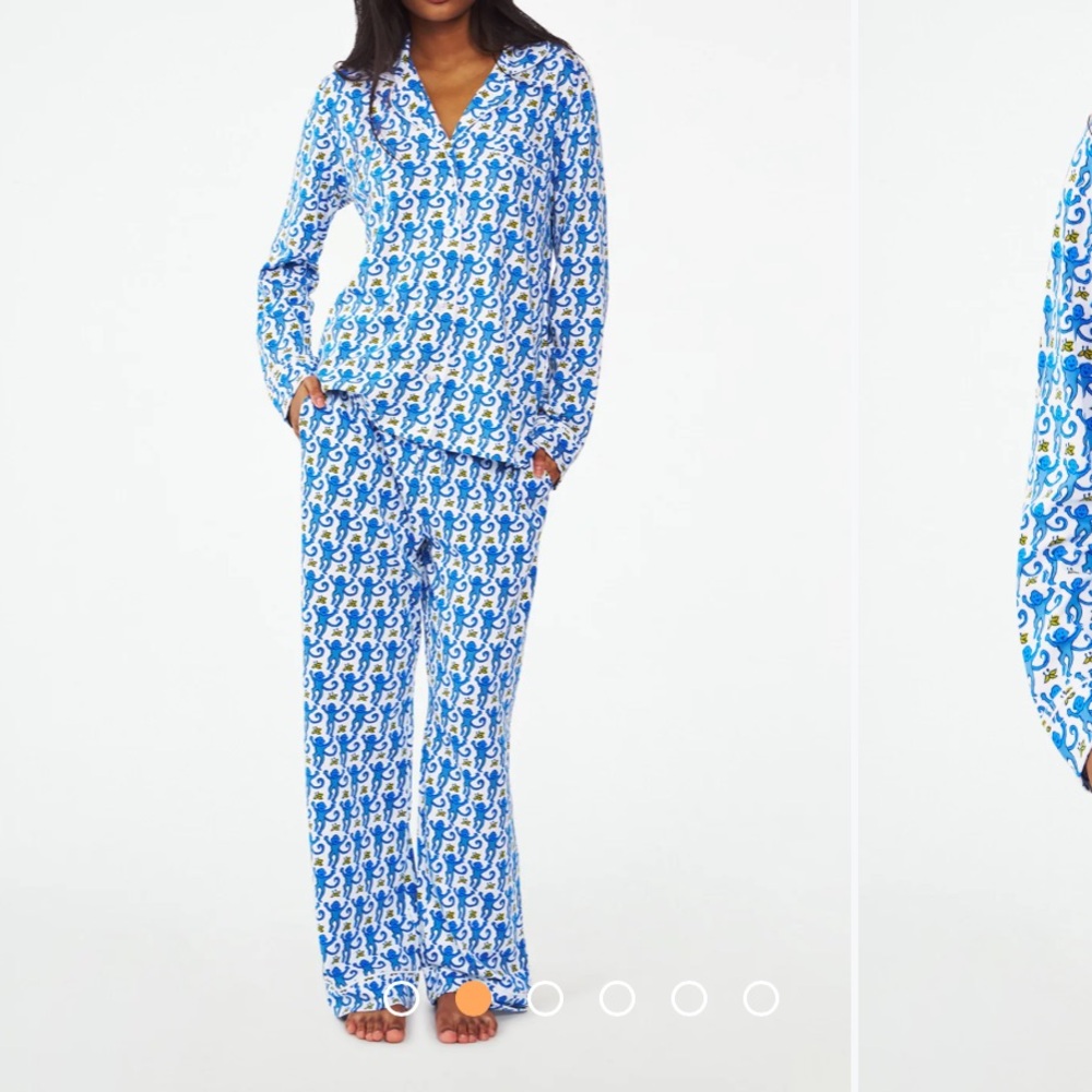 Roller Rabbit Monkey Long Sleeve Polo Pajamas